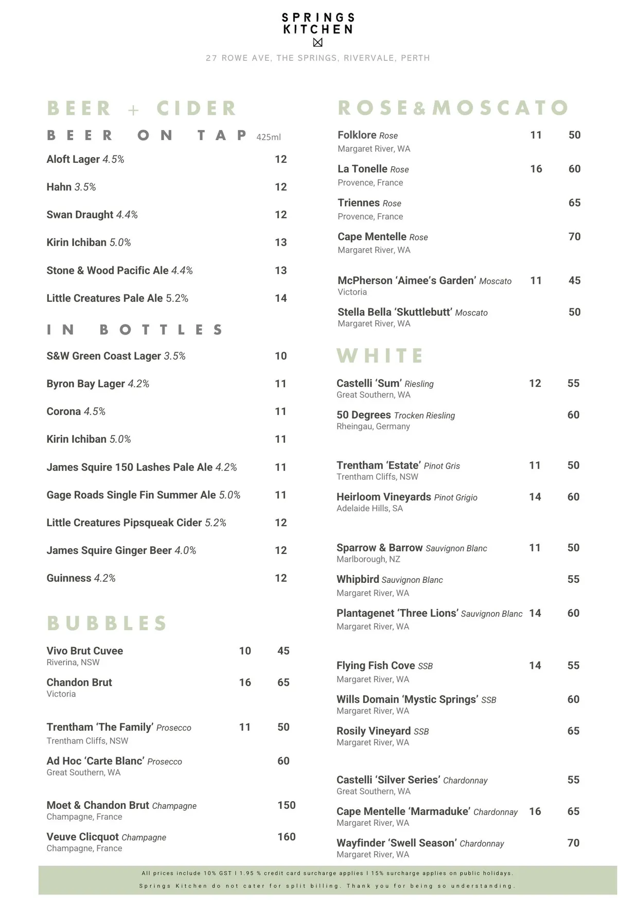 Springs Kitchen menu, page 6