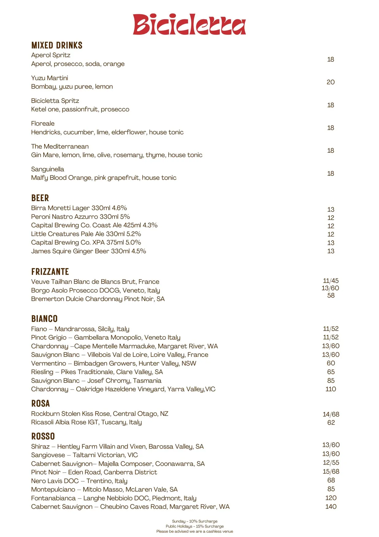 Bicicletta menu, page 3