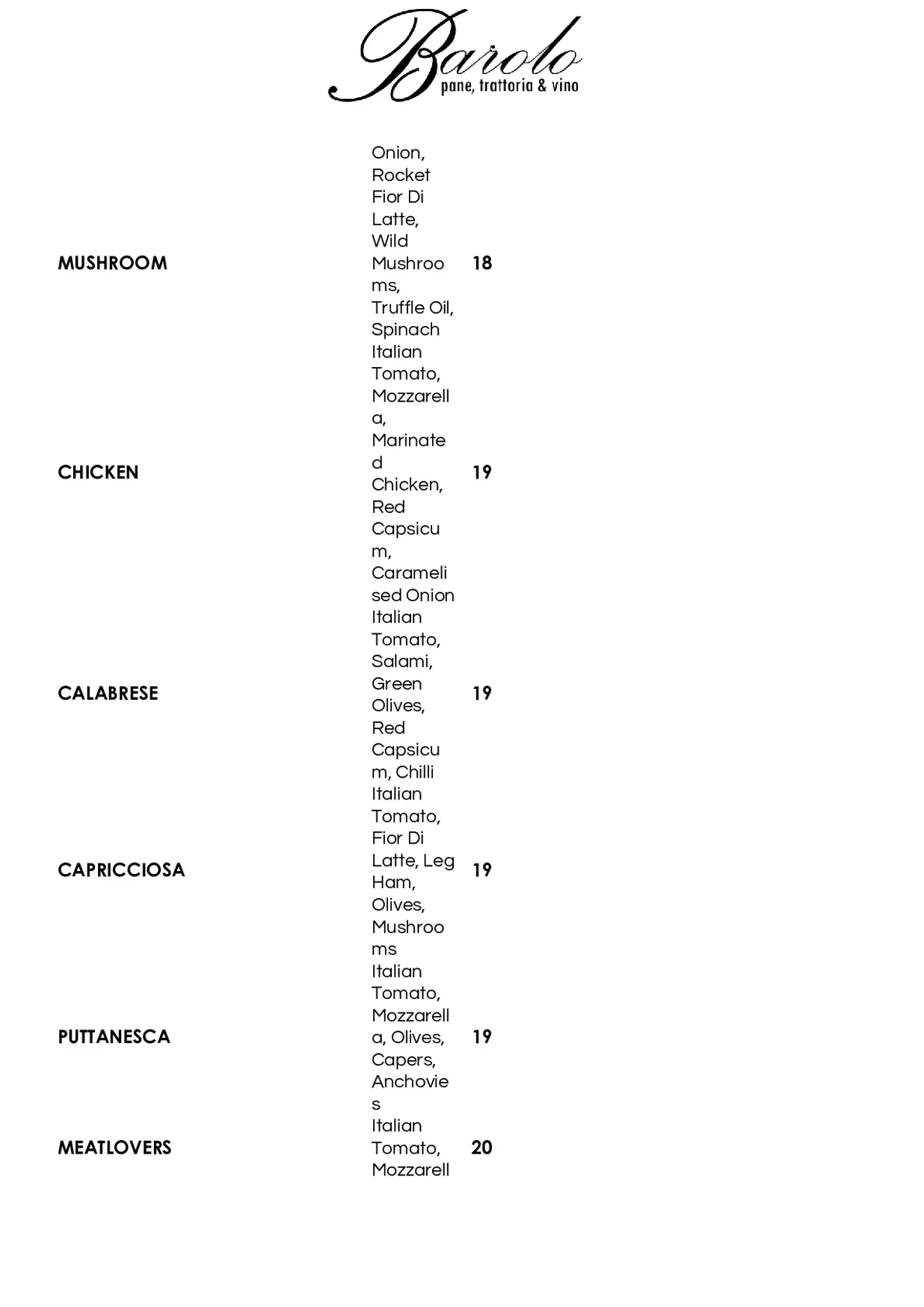 Barolo menu, page 2