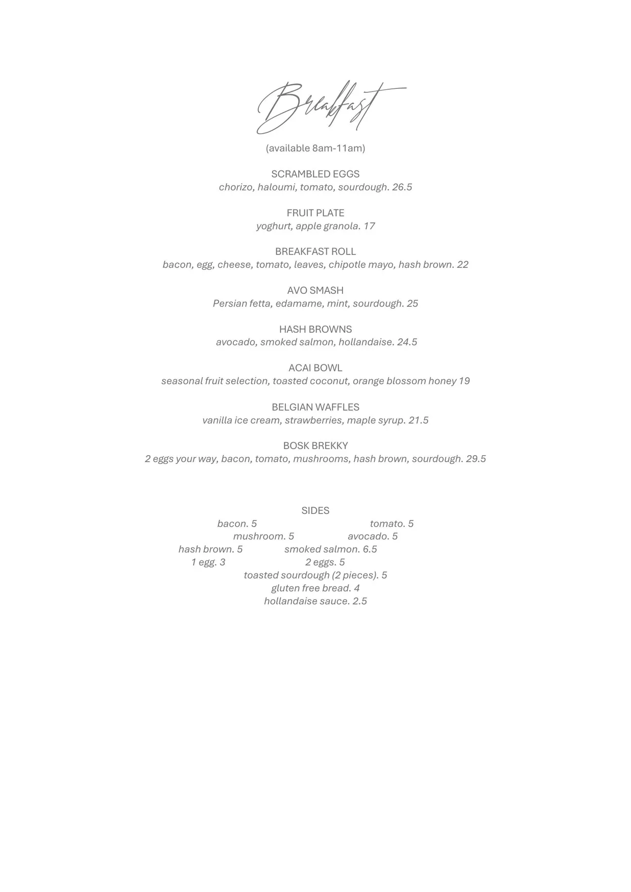 Bosk menu, page 1