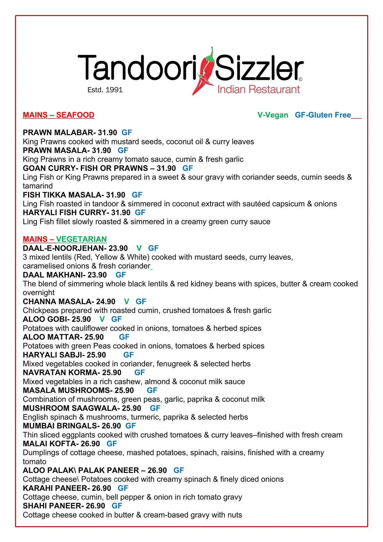 Tandoori Sizzler Dural menu, page 3