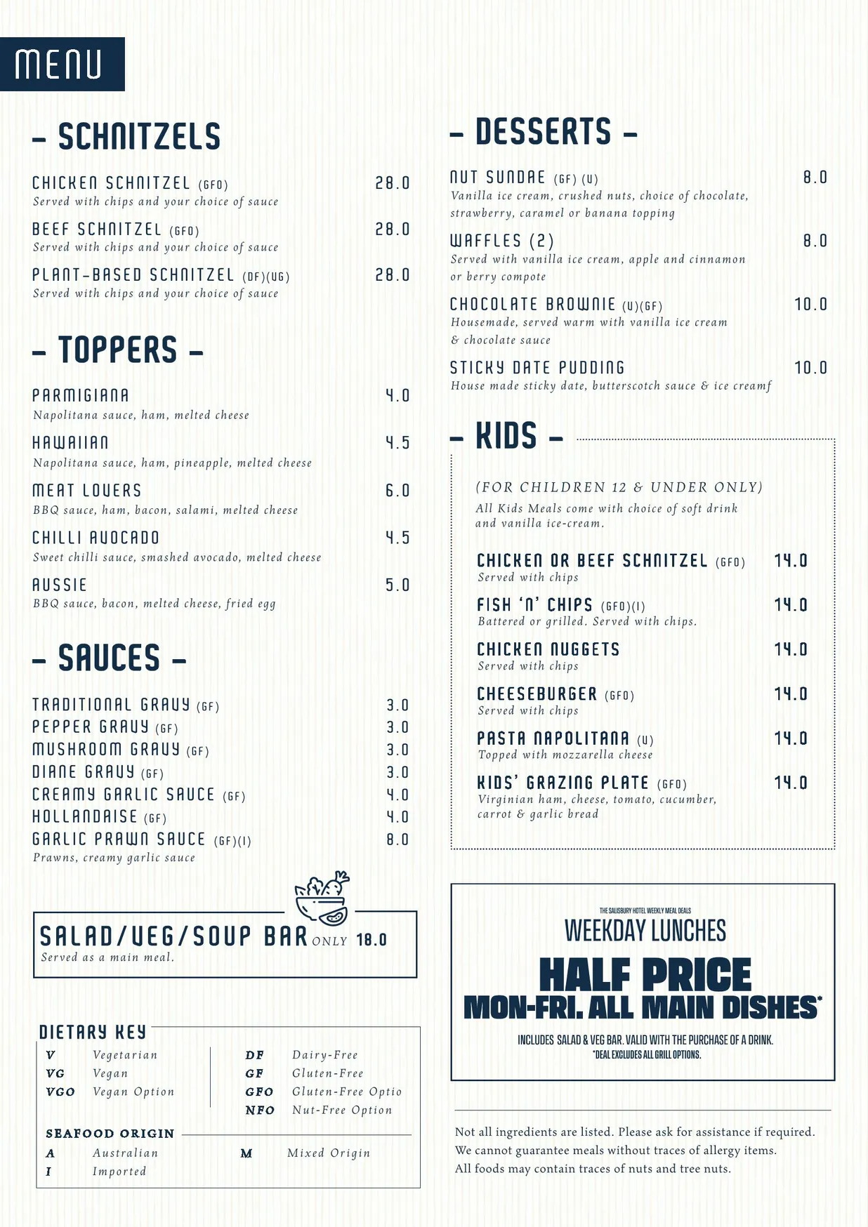 Salisbury Hotel menu, page 2