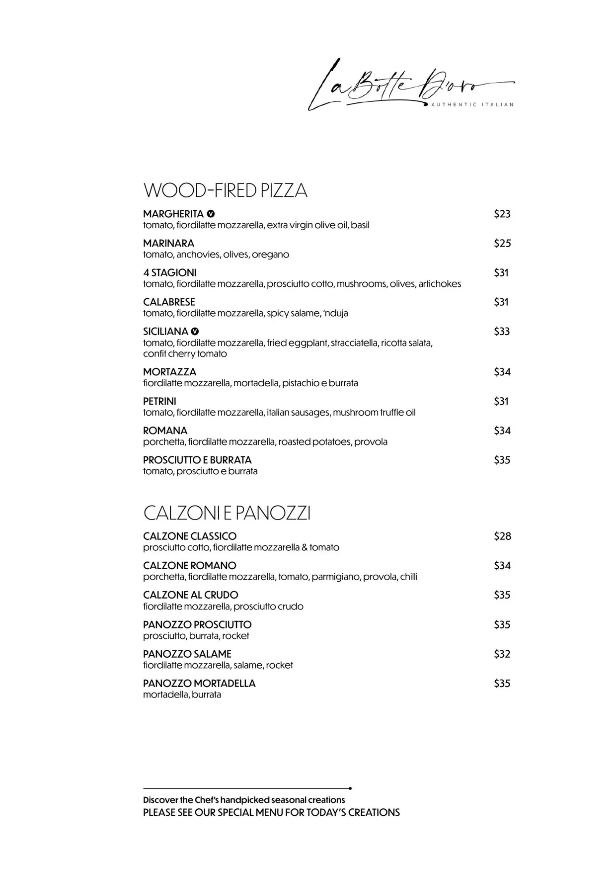La Botte D'Oro menu, page 8