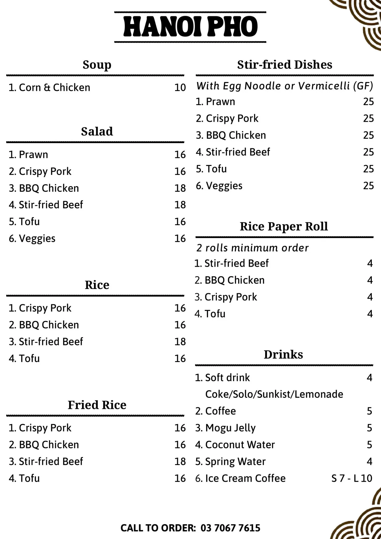 Hanoi Pho menu, page 2