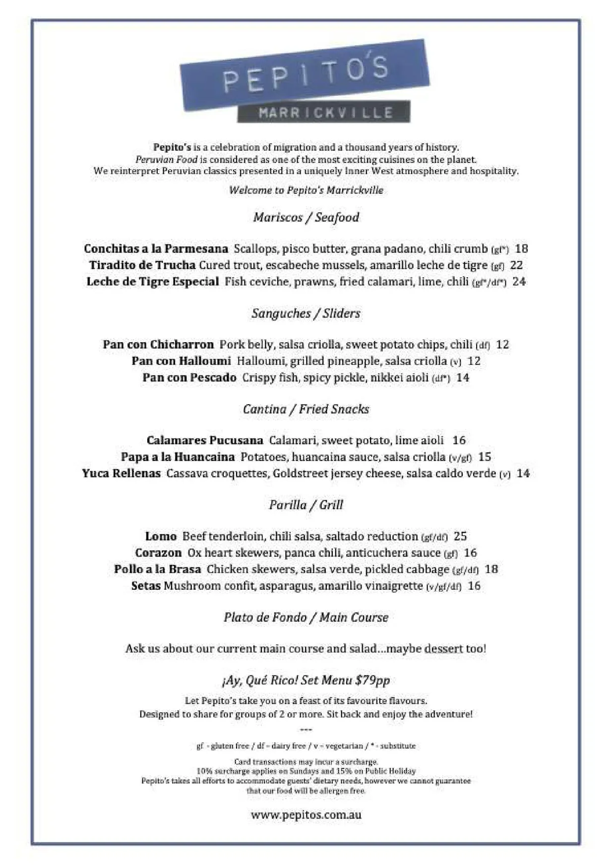 Pepitos menu, page 1