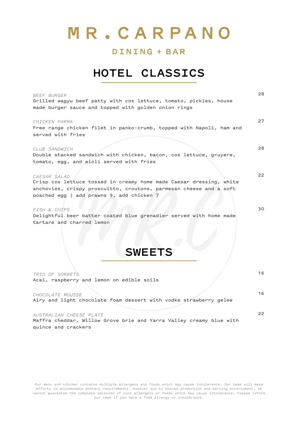 Mr. Carpano Dining + Bar menu, page 3