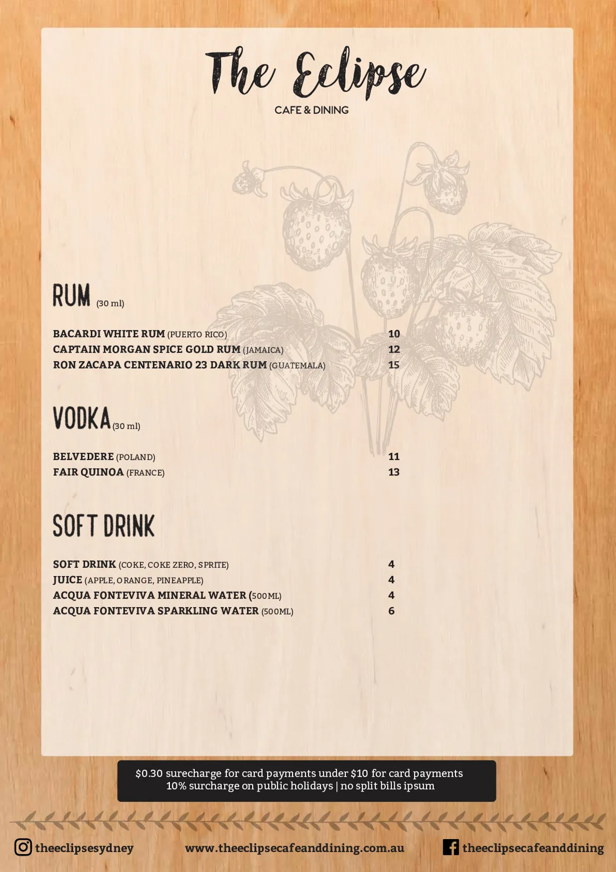 The Eclipse Cafe & Dining menu, page 7