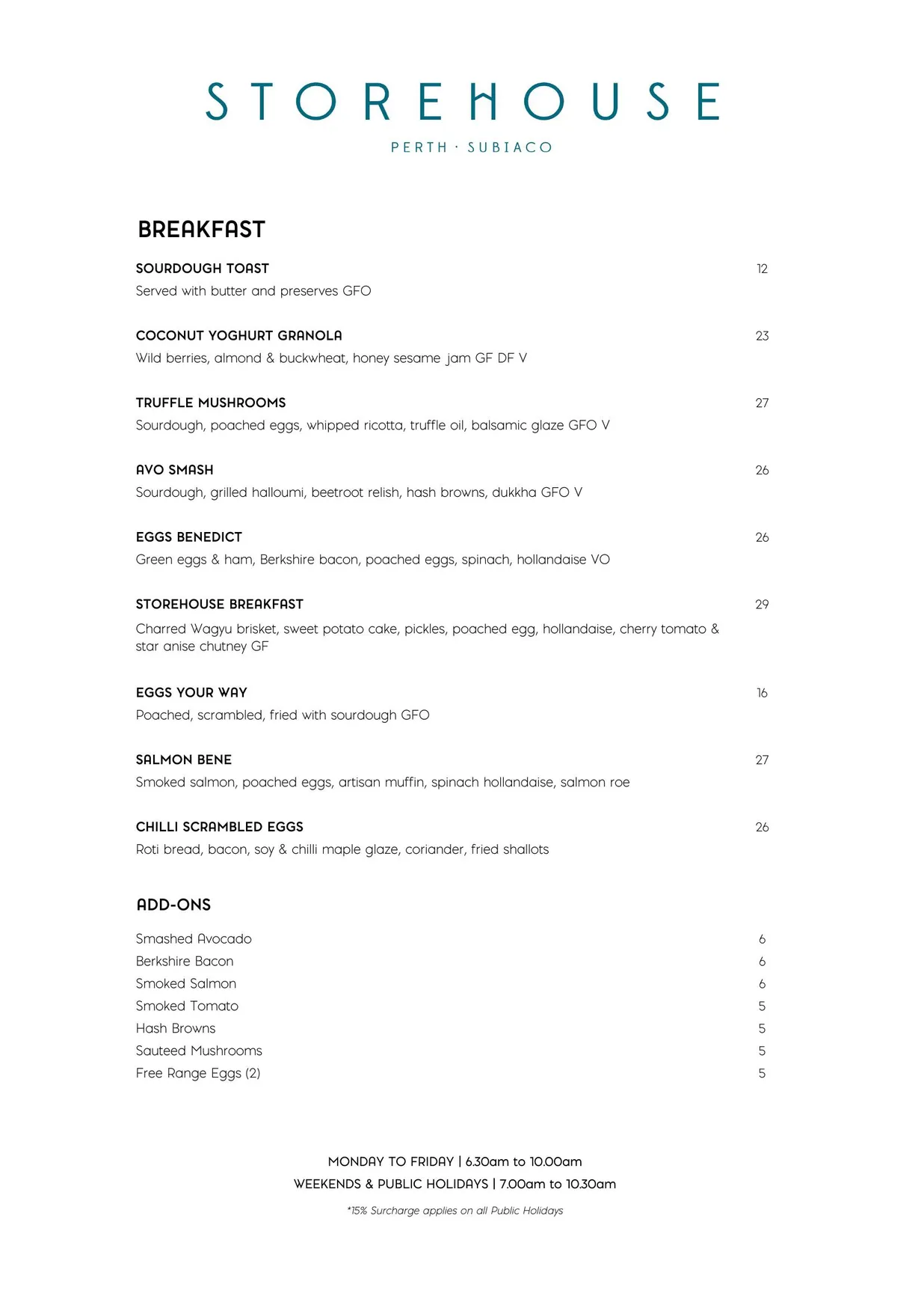 Storehouse menu, page 1