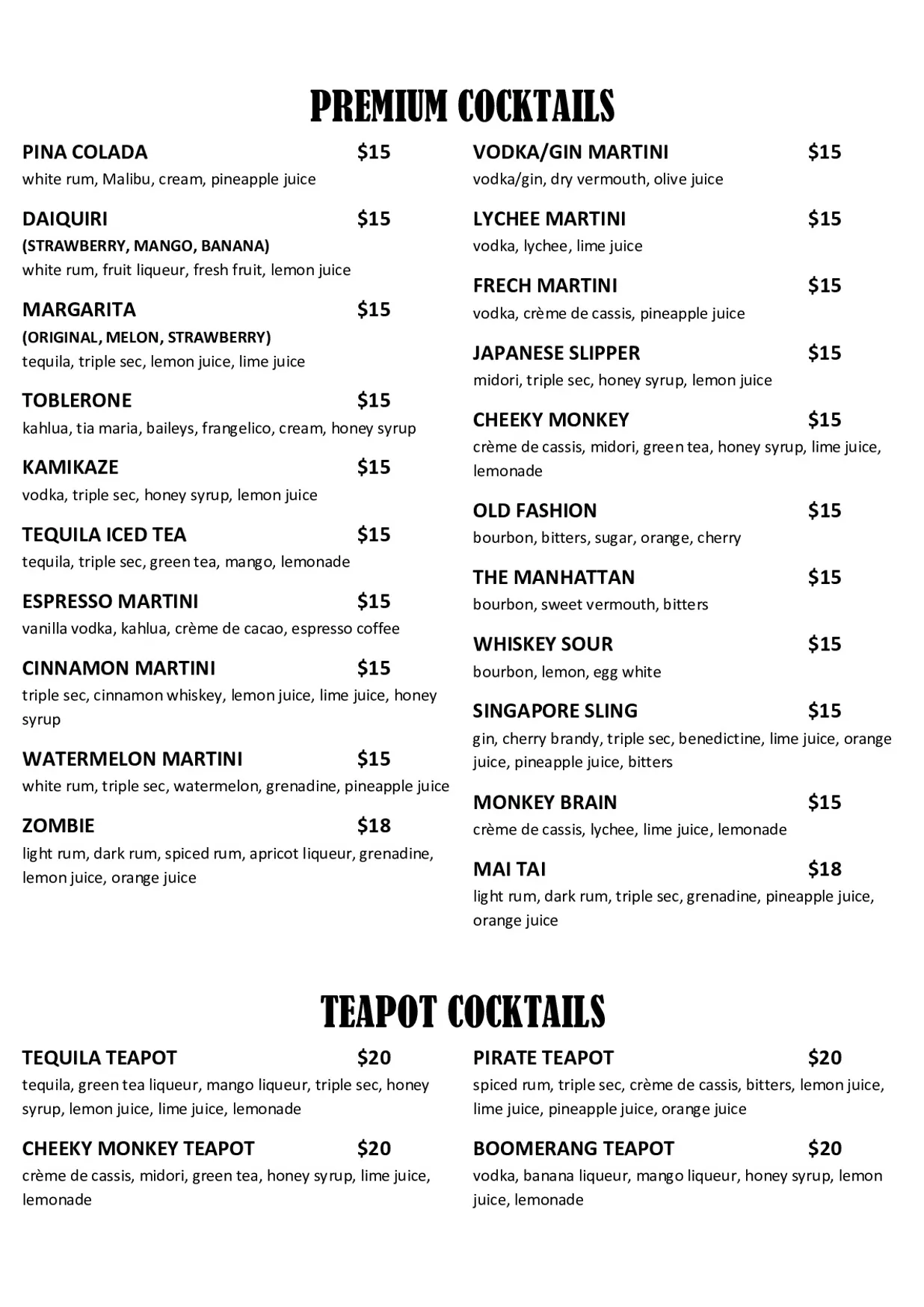 Barrelhouse Saloon & Eatery - O'Connor menu, page 7