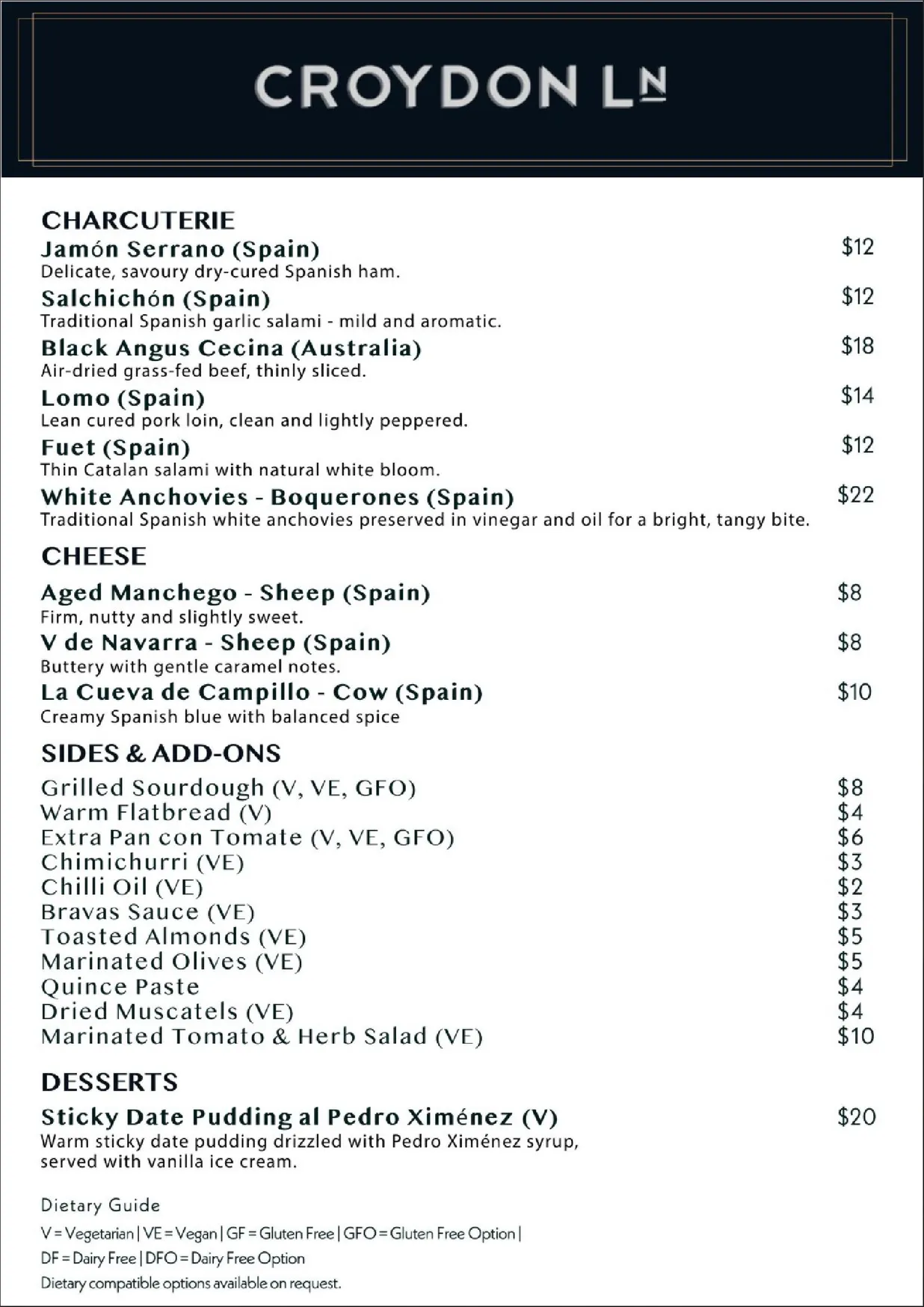 Croydon Lane menu, page 2