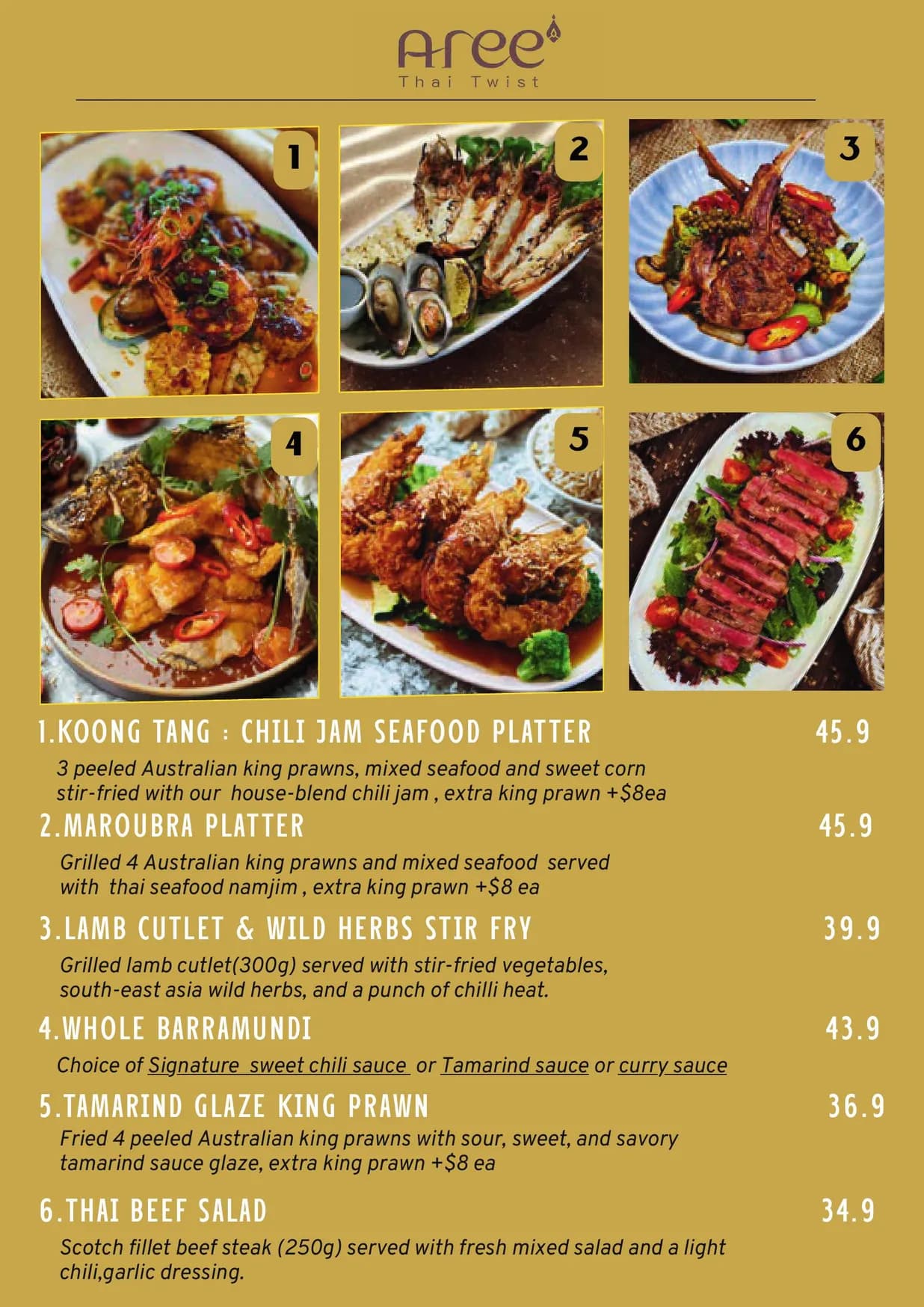 Aree Thai Twist menu, page 8