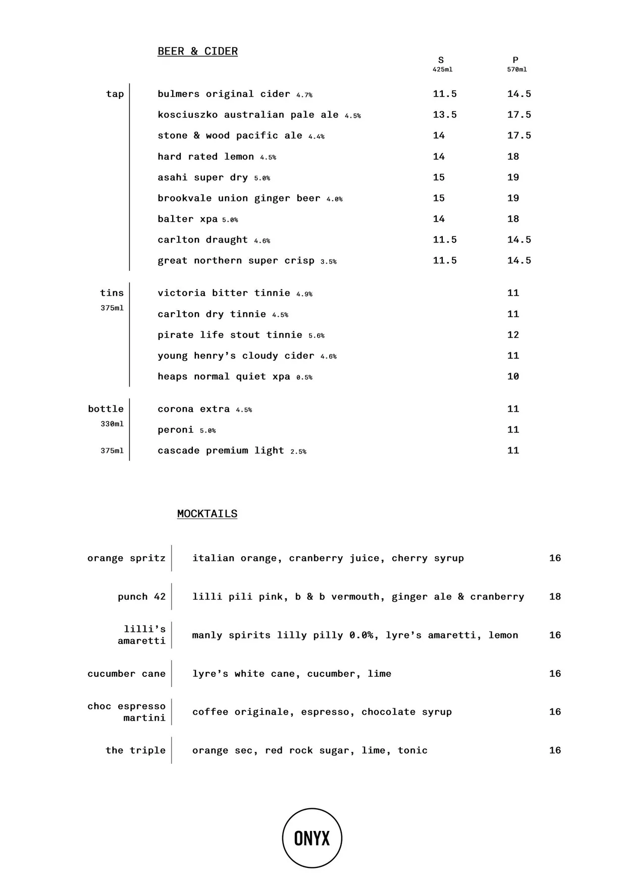 Onyx Sports Lounge @ Canberra Casino menu, page 4