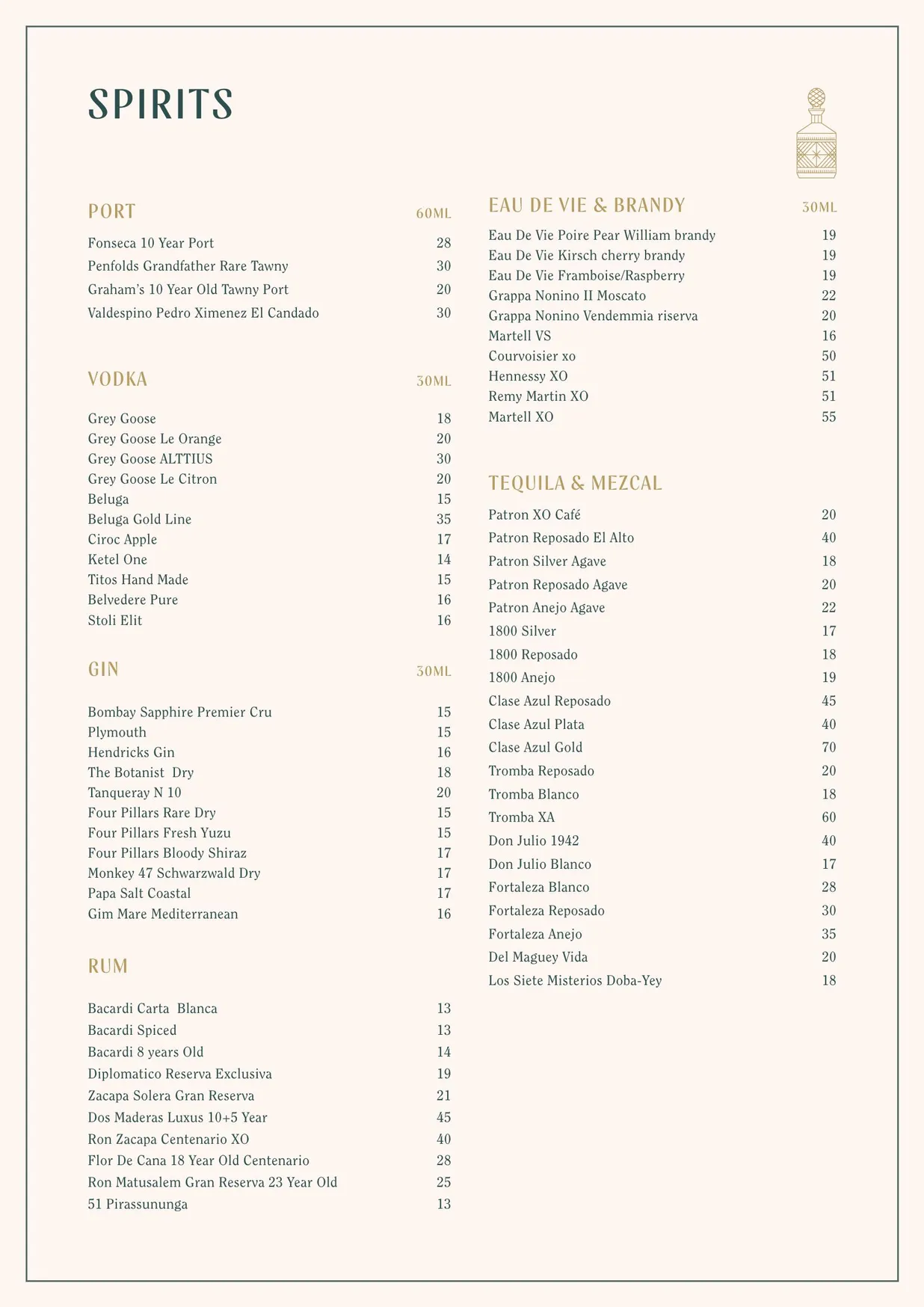 The Hideaway menu, page 16