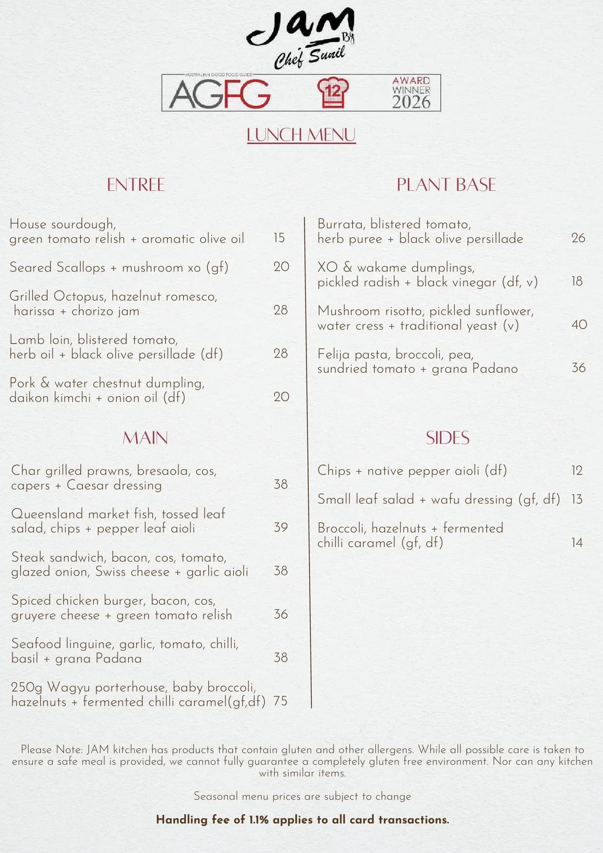JAM Corner by Chef Sunil menu, page 1