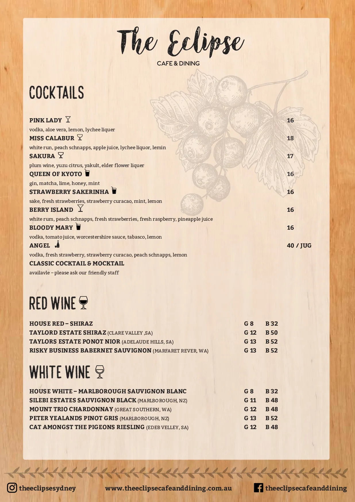 The Eclipse Cafe & Dining menu, page 5