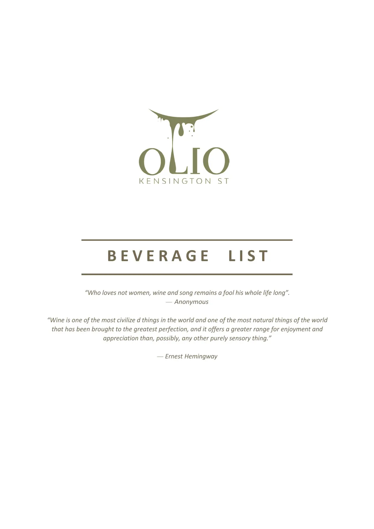 Olio Kensington Street menu, page 3
