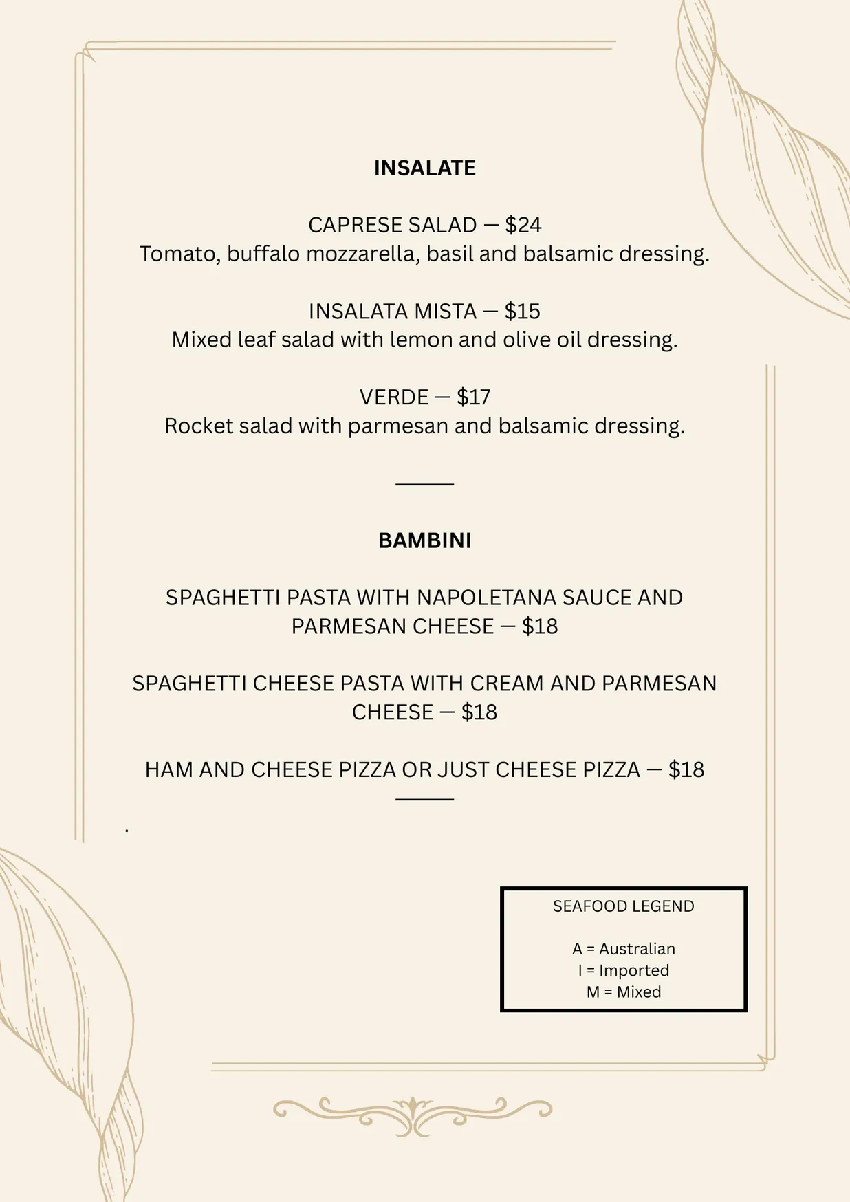 La Fiamma Pizza menu, page 2