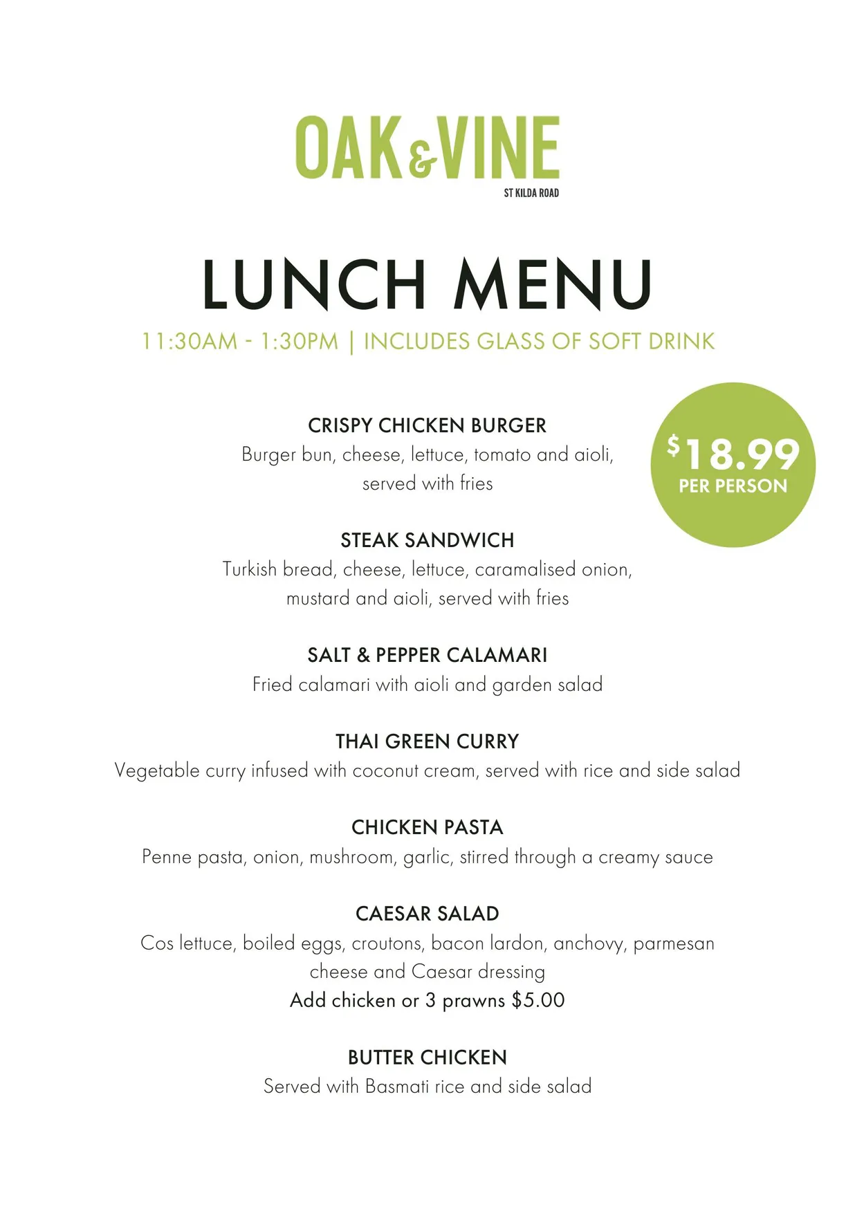 Oak & Vine St Kilda Road menu, page 3