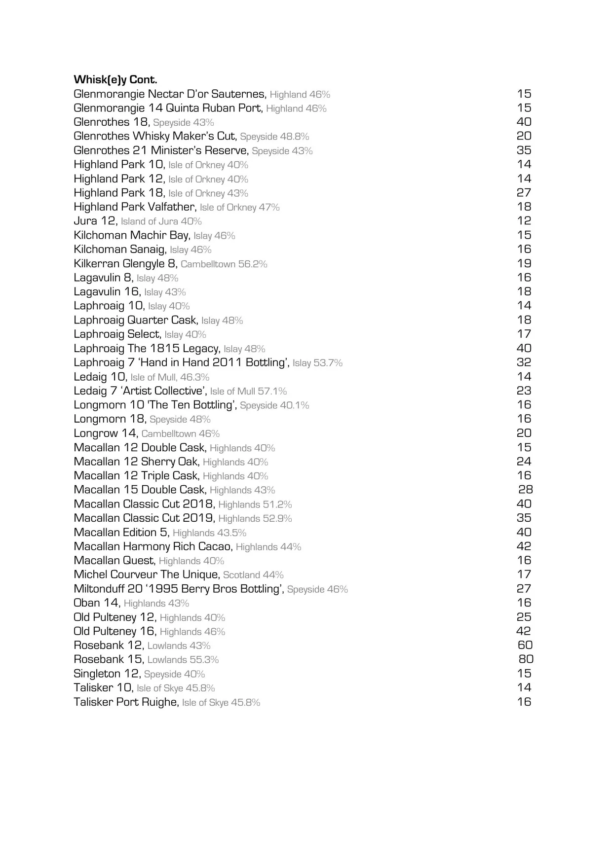 Waterslide Bar menu, page 3