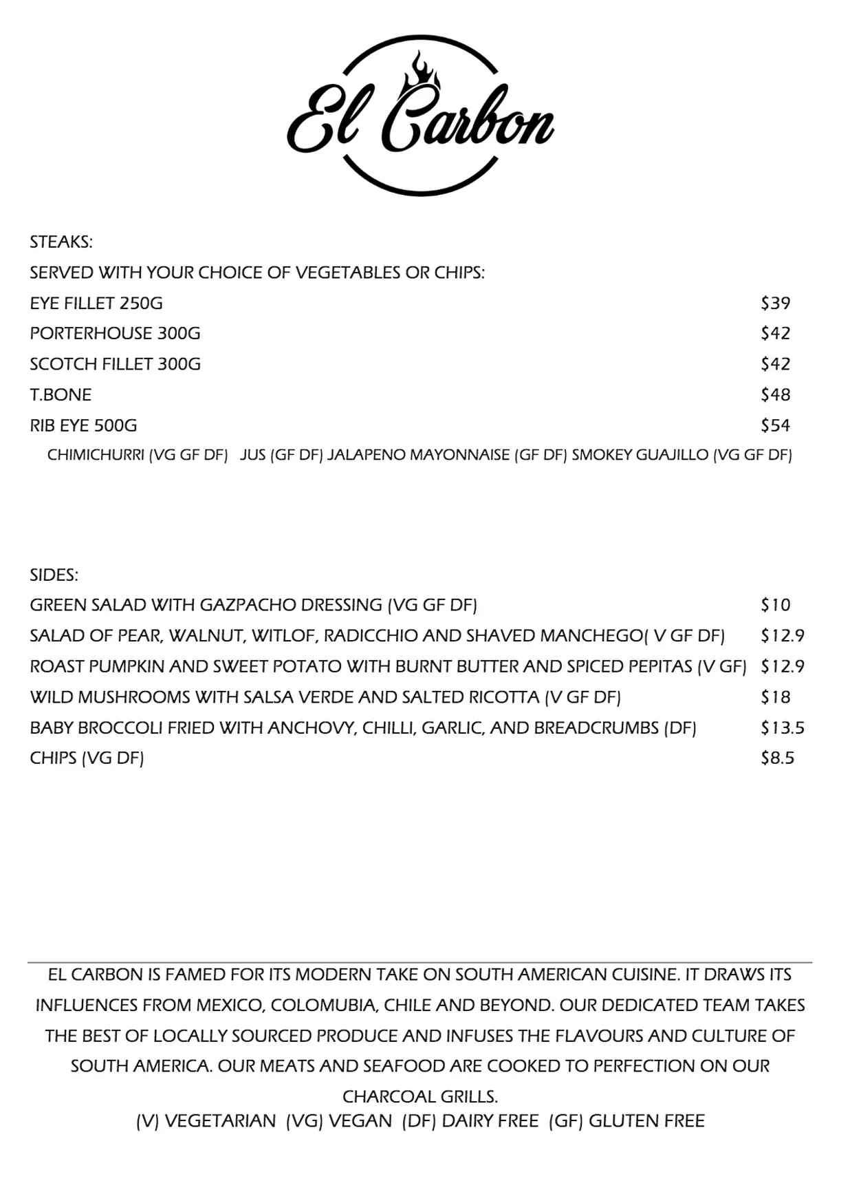 El Carbon menu, page 2
