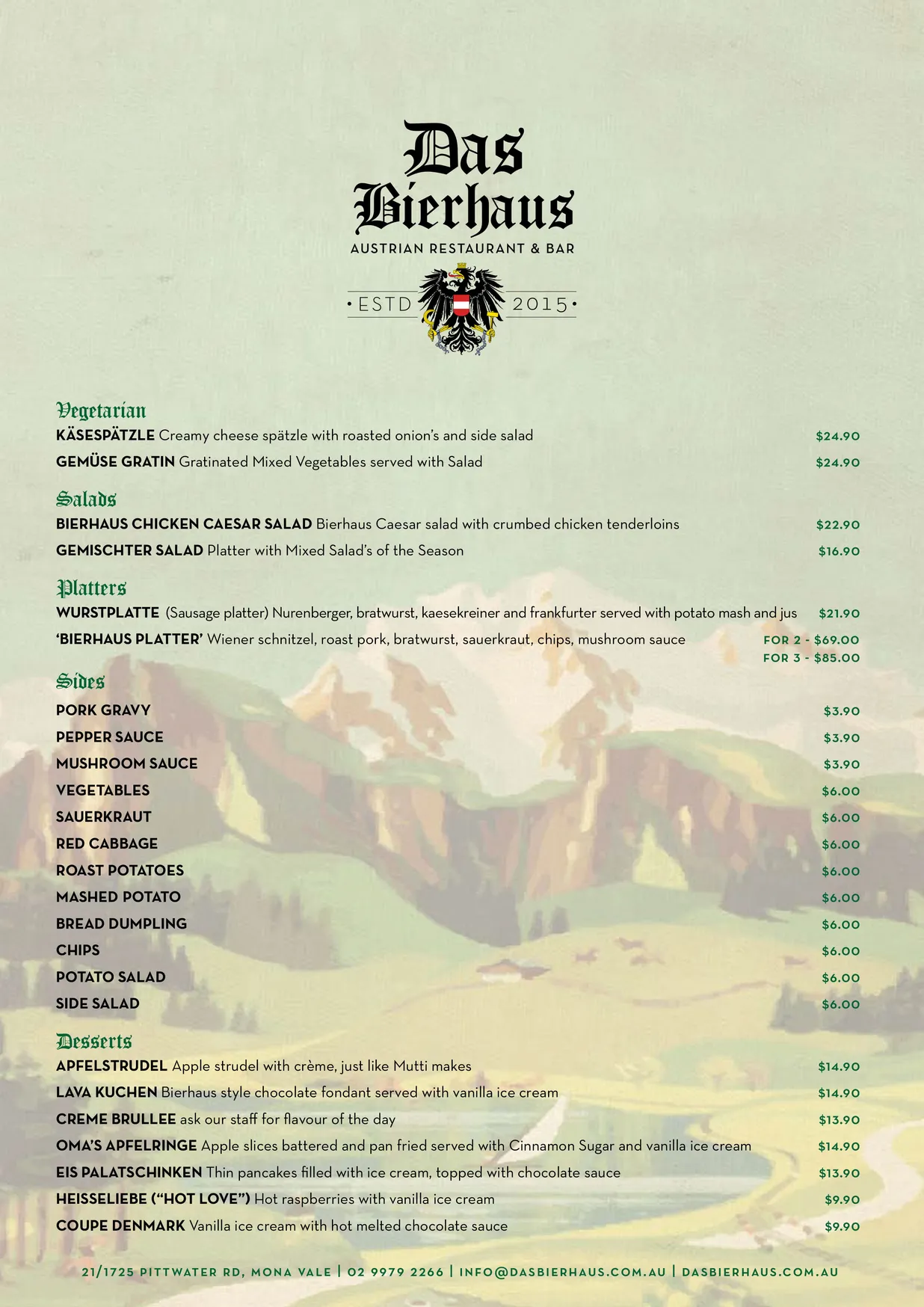 Das Bierhaus menu, page 1