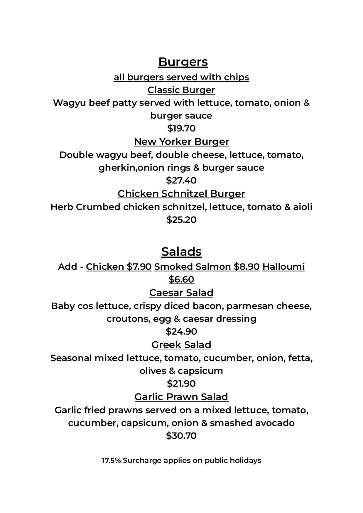 Charlie’s Cafe and Bar menu, page 3