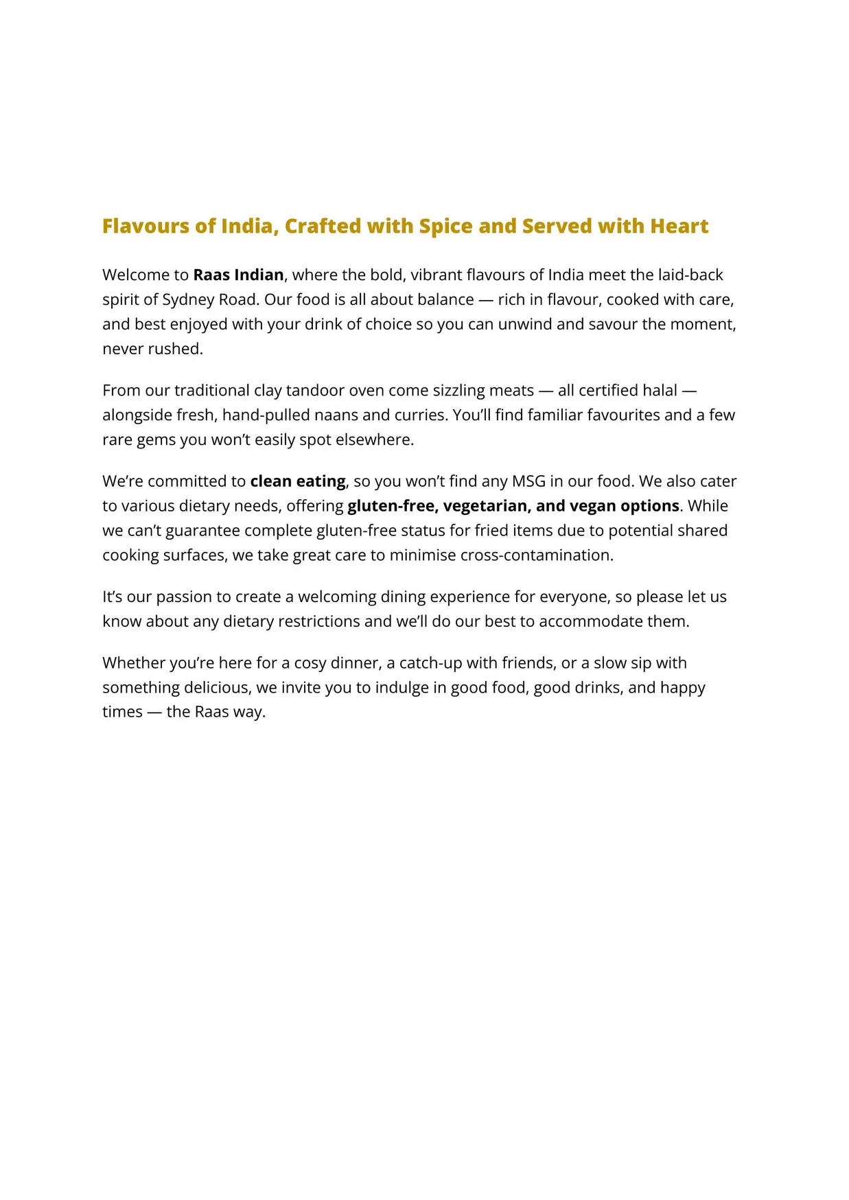 Raas Indian menu, page 2