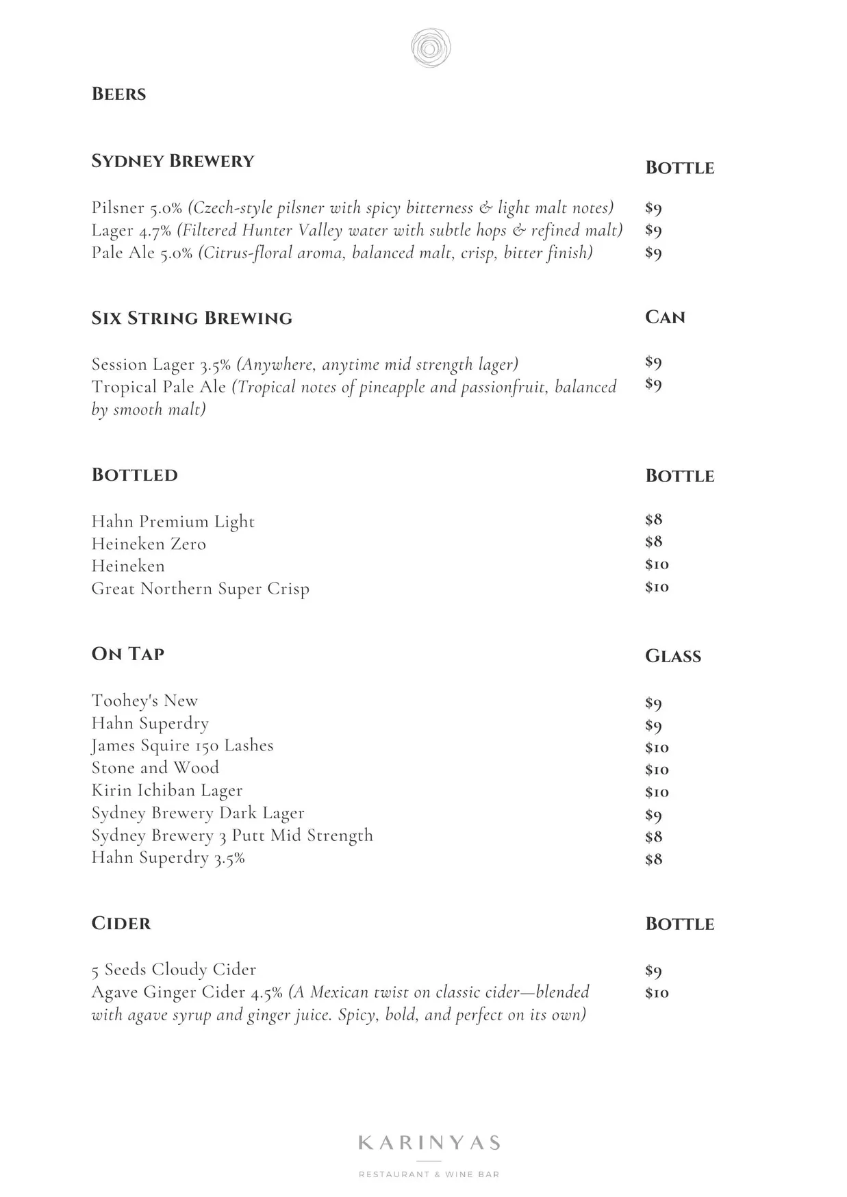 Karinyas Restaurant & Wine Bar menu, page 16