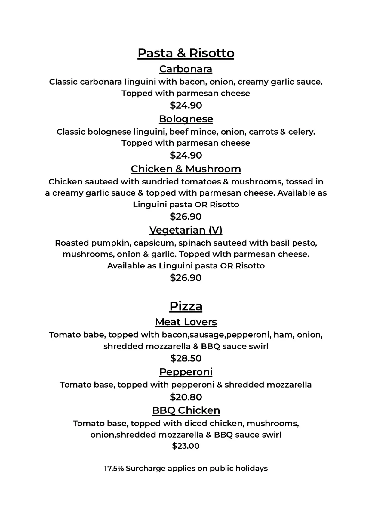Charlie’s Cafe and Bar menu, page 4
