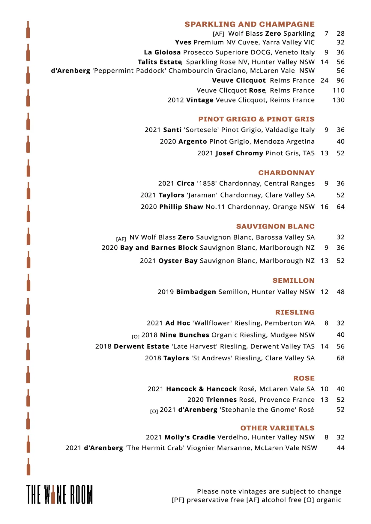 The Wine Room Bar & Restaurant menu, page 2