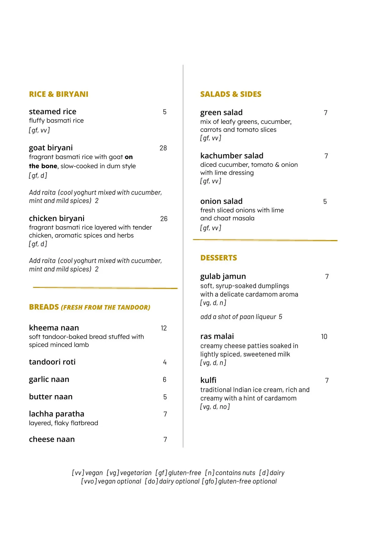Raas Indian menu, page 7