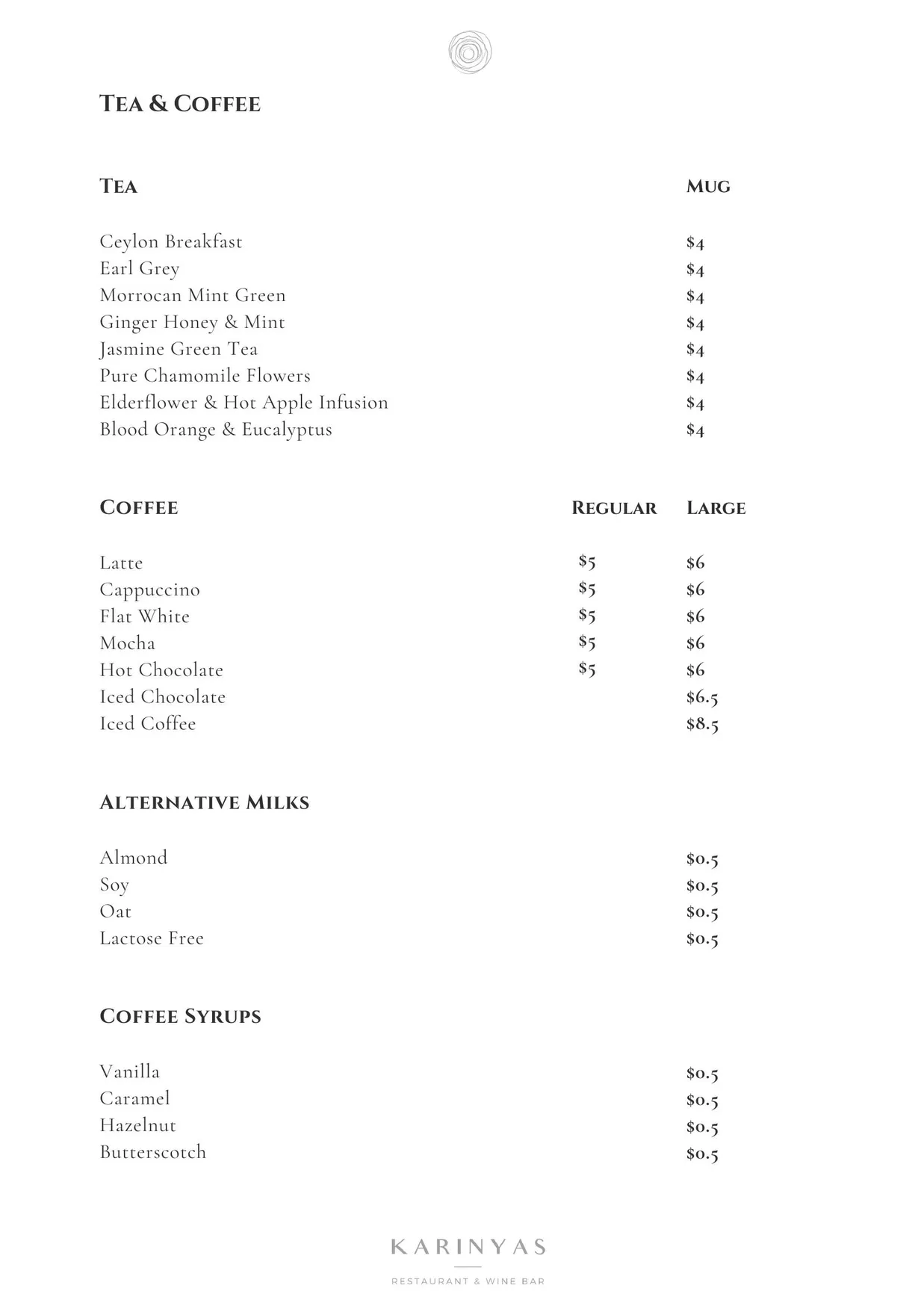Karinyas Restaurant & Wine Bar menu, page 20