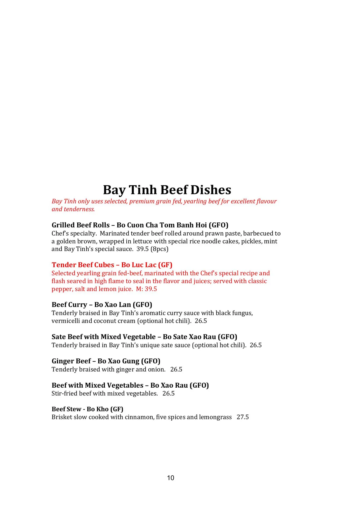 Bay Tinh menu, page 10