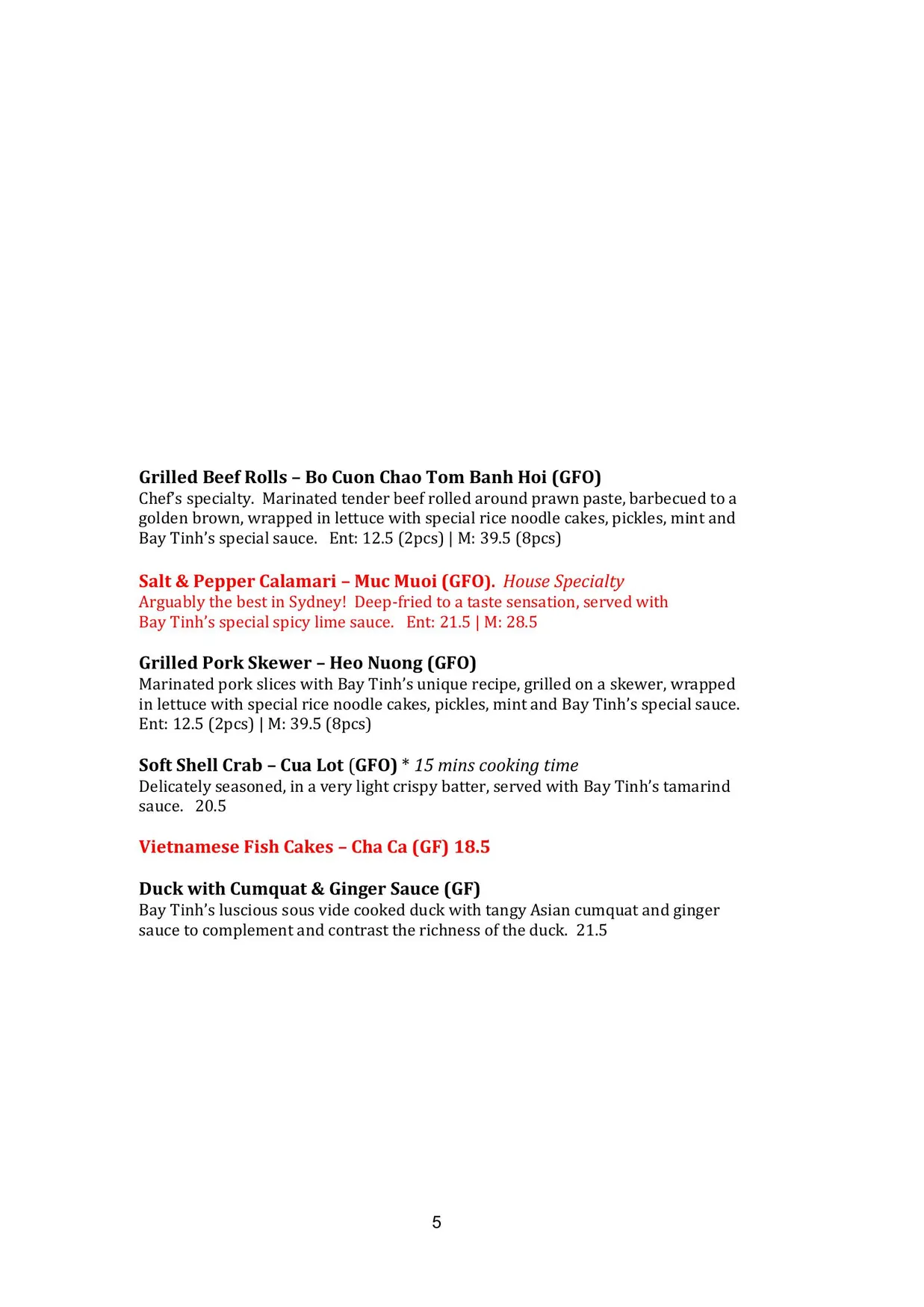 Bay Tinh menu, page 5
