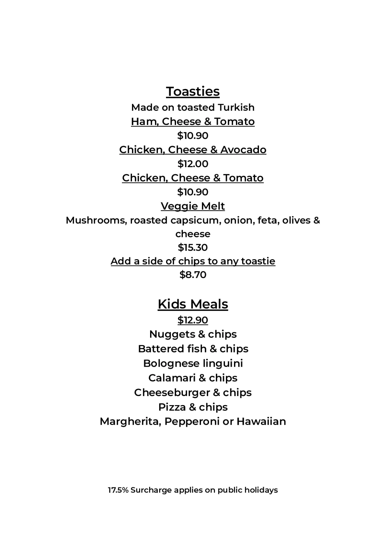 Charlie’s Cafe and Bar menu, page 2