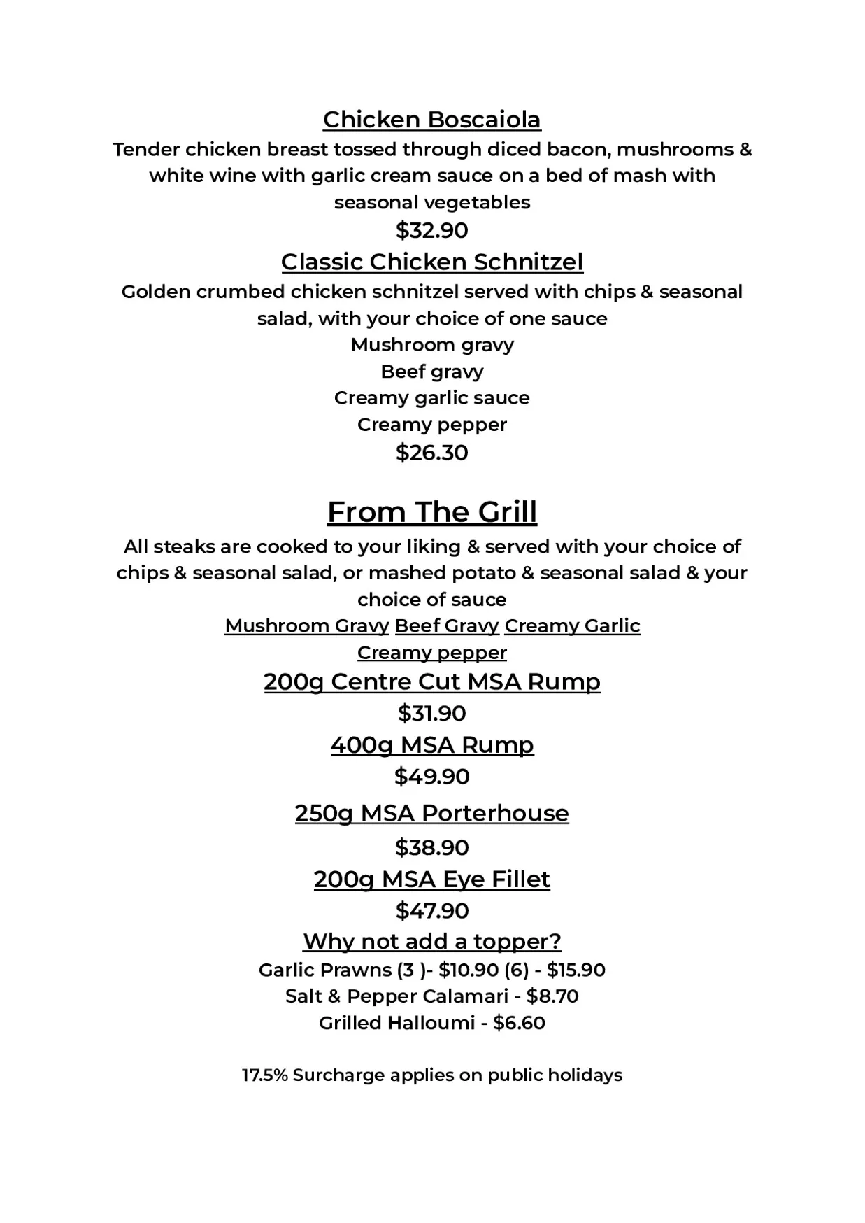 Charlie’s Cafe and Bar menu, page 6