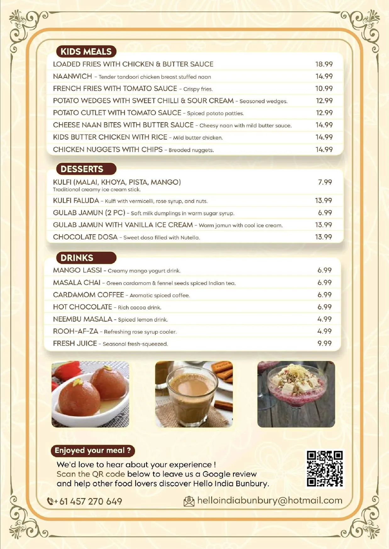 Hello India Bunbury menu, page 10