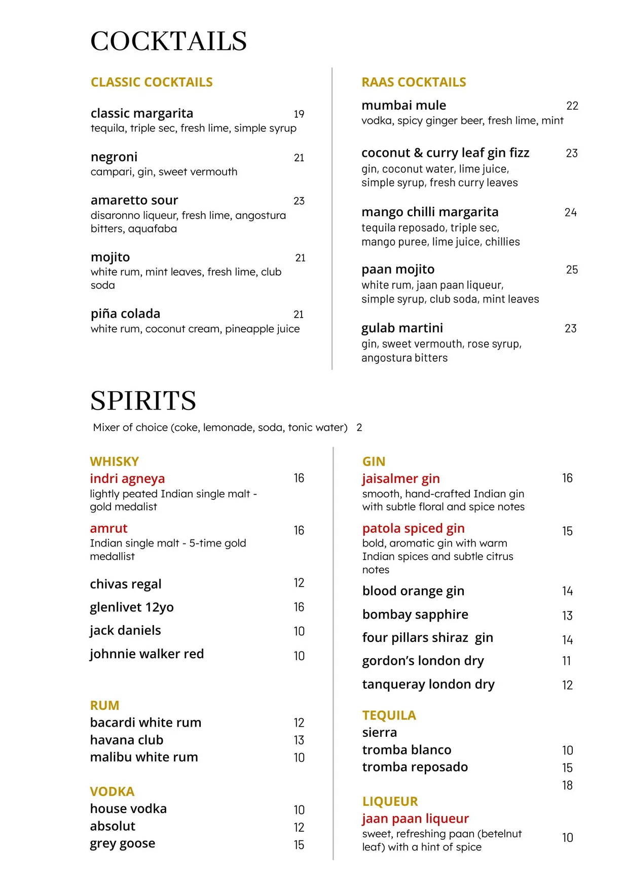 Raas Indian menu, page 4