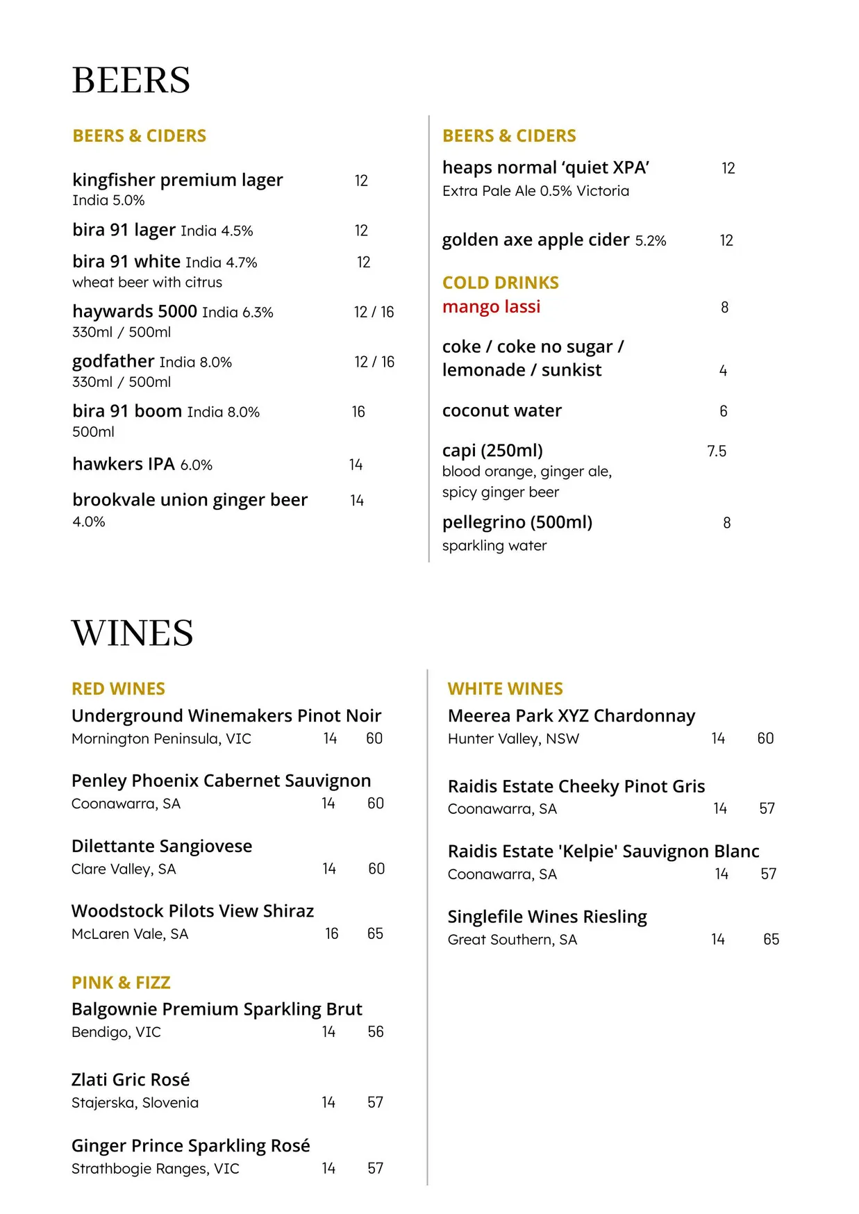 Raas Indian menu, page 3