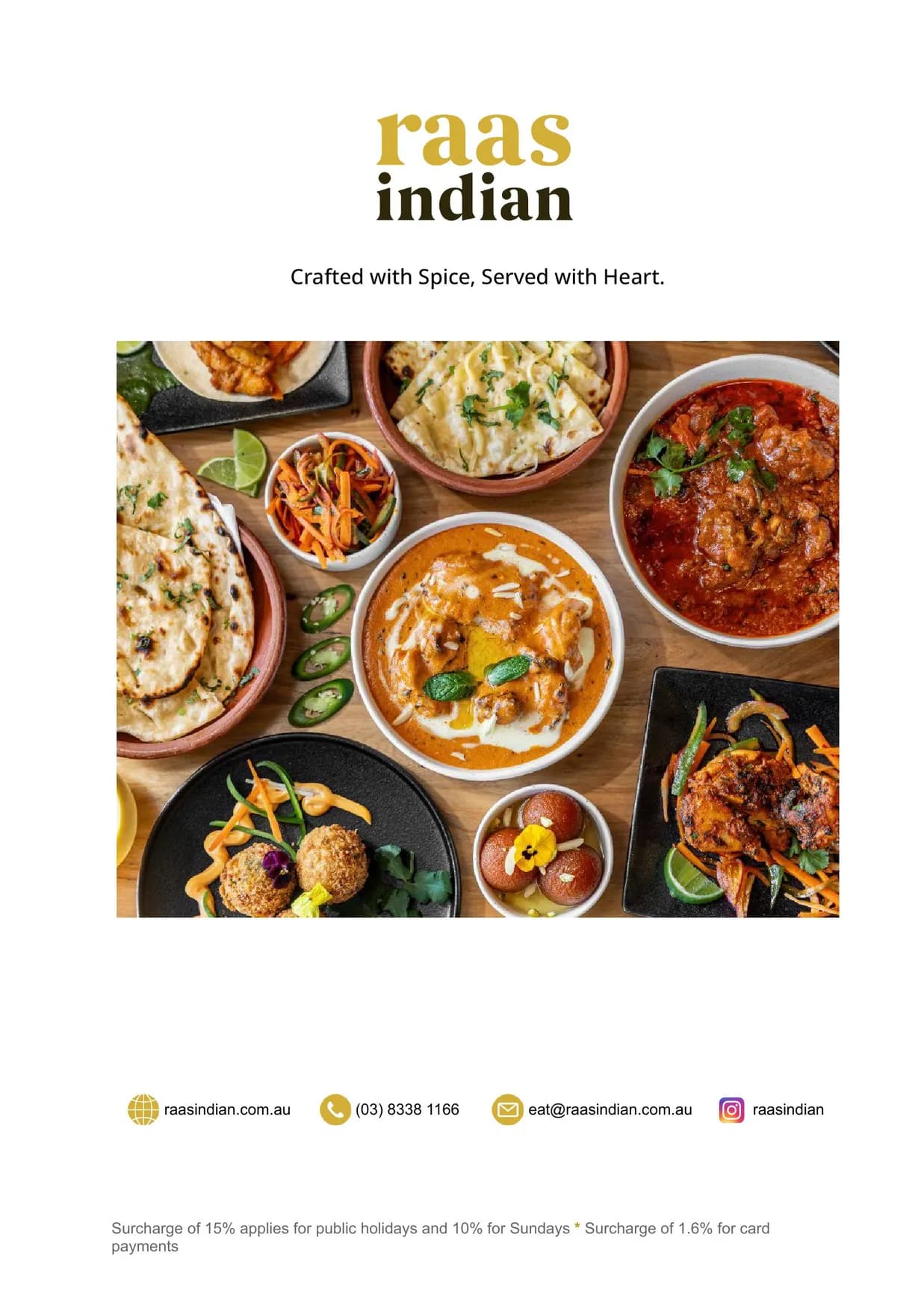 Raas Indian menu, page 1
