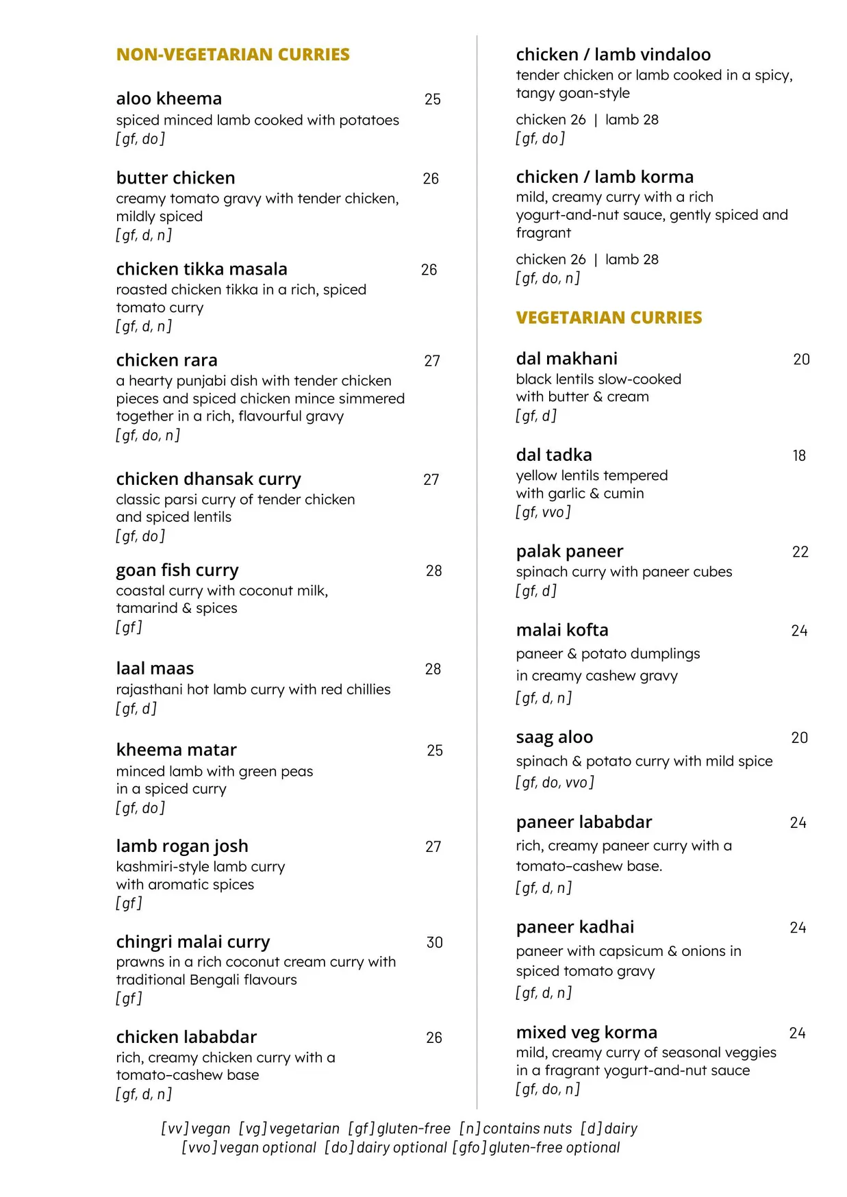 Raas Indian menu, page 6