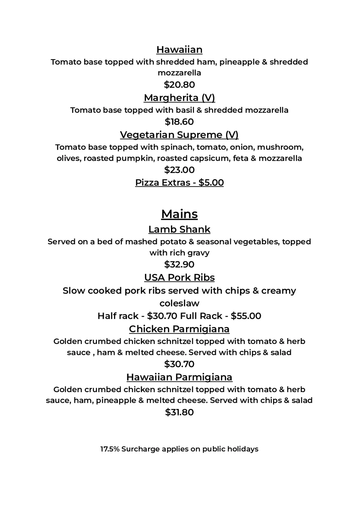 Charlie’s Cafe and Bar menu, page 5