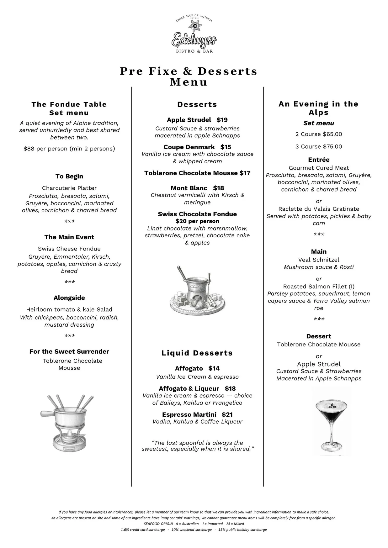 Edelwyss Bistro & Bar menu, page 2