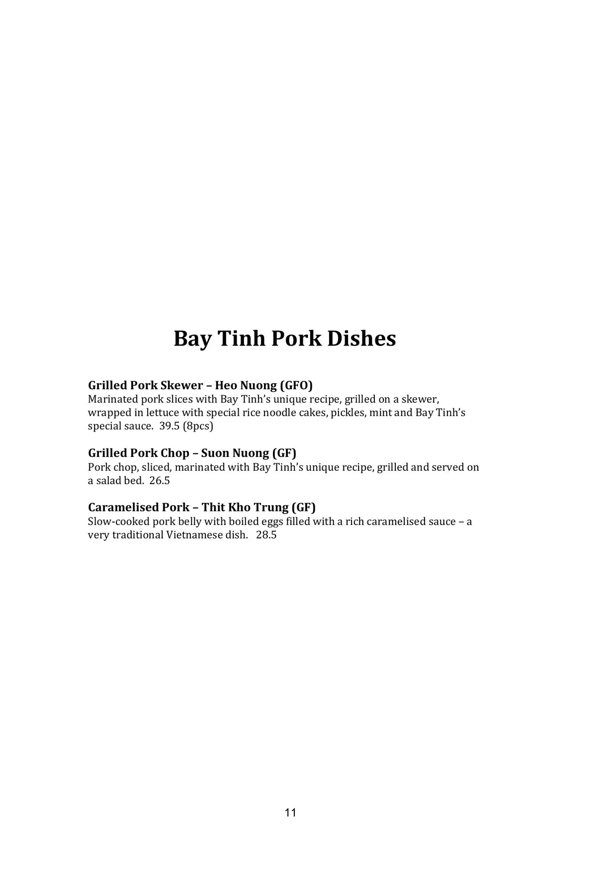 Bay Tinh menu, page 11