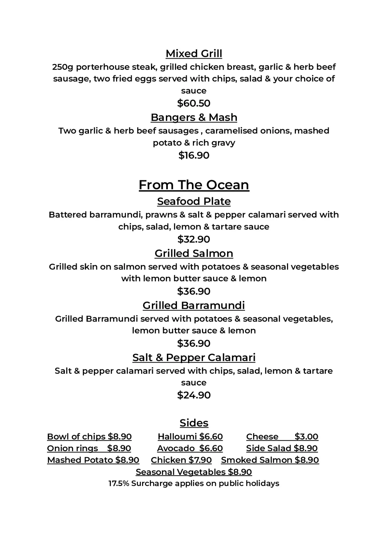 Charlie’s Cafe and Bar menu, page 7