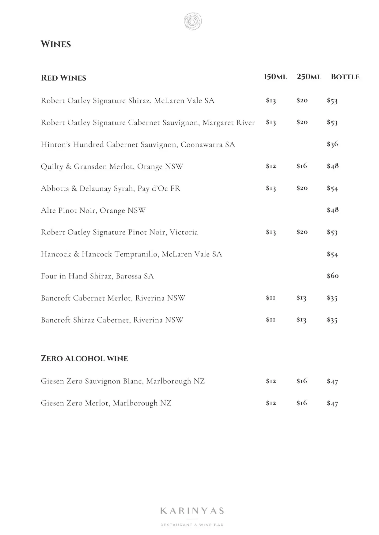 Karinyas Restaurant & Wine Bar menu, page 15