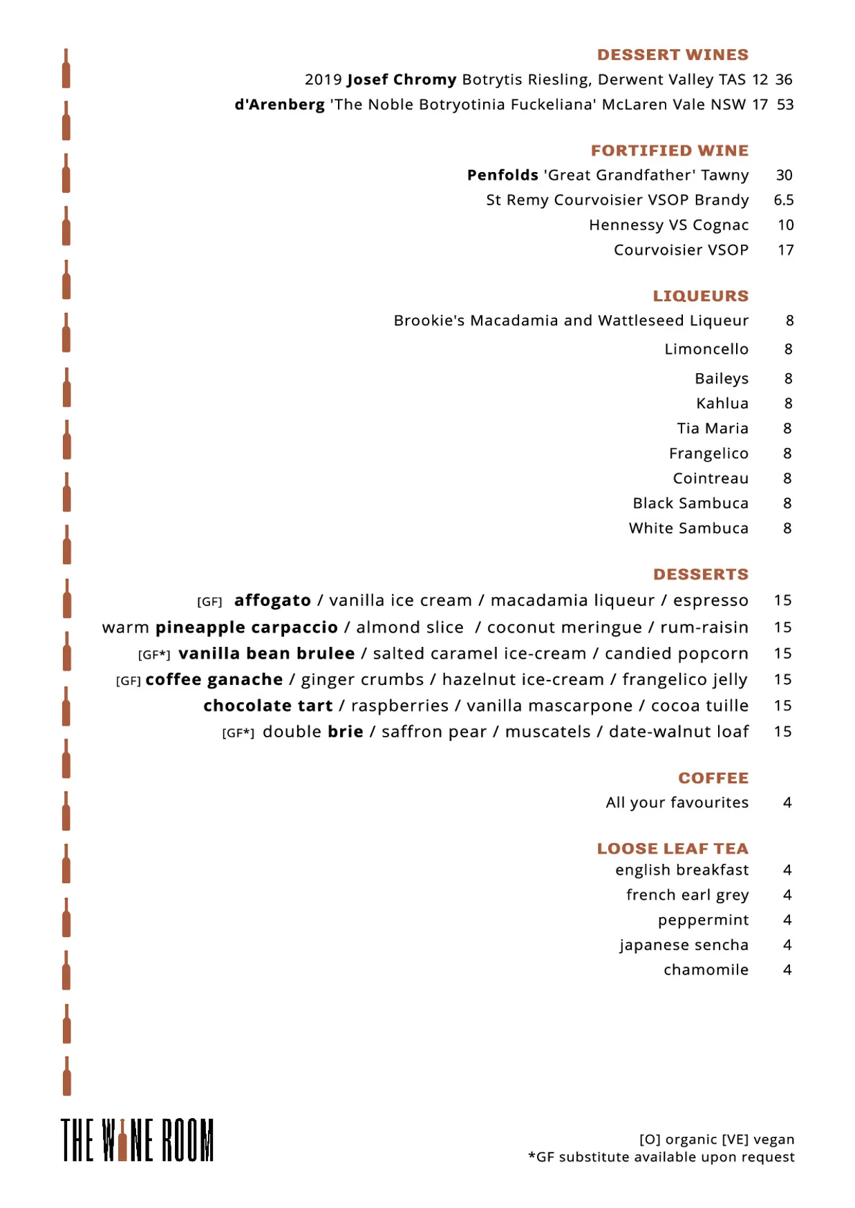 The Wine Room Bar & Restaurant menu, page 4