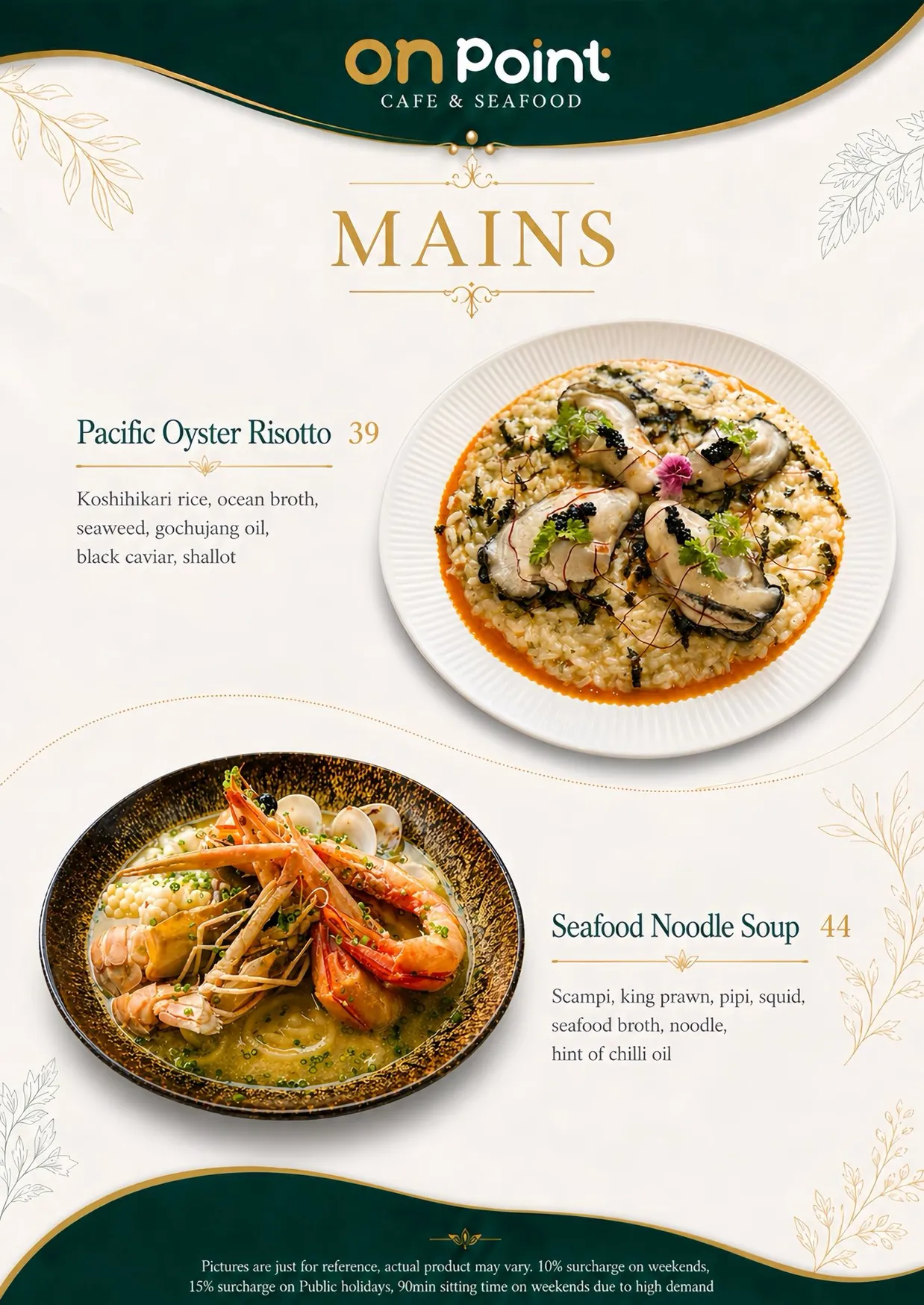 On Point Café & Seafood menu, page 1