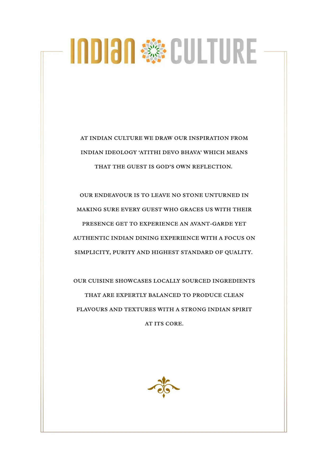 Indian Culture menu, page 1