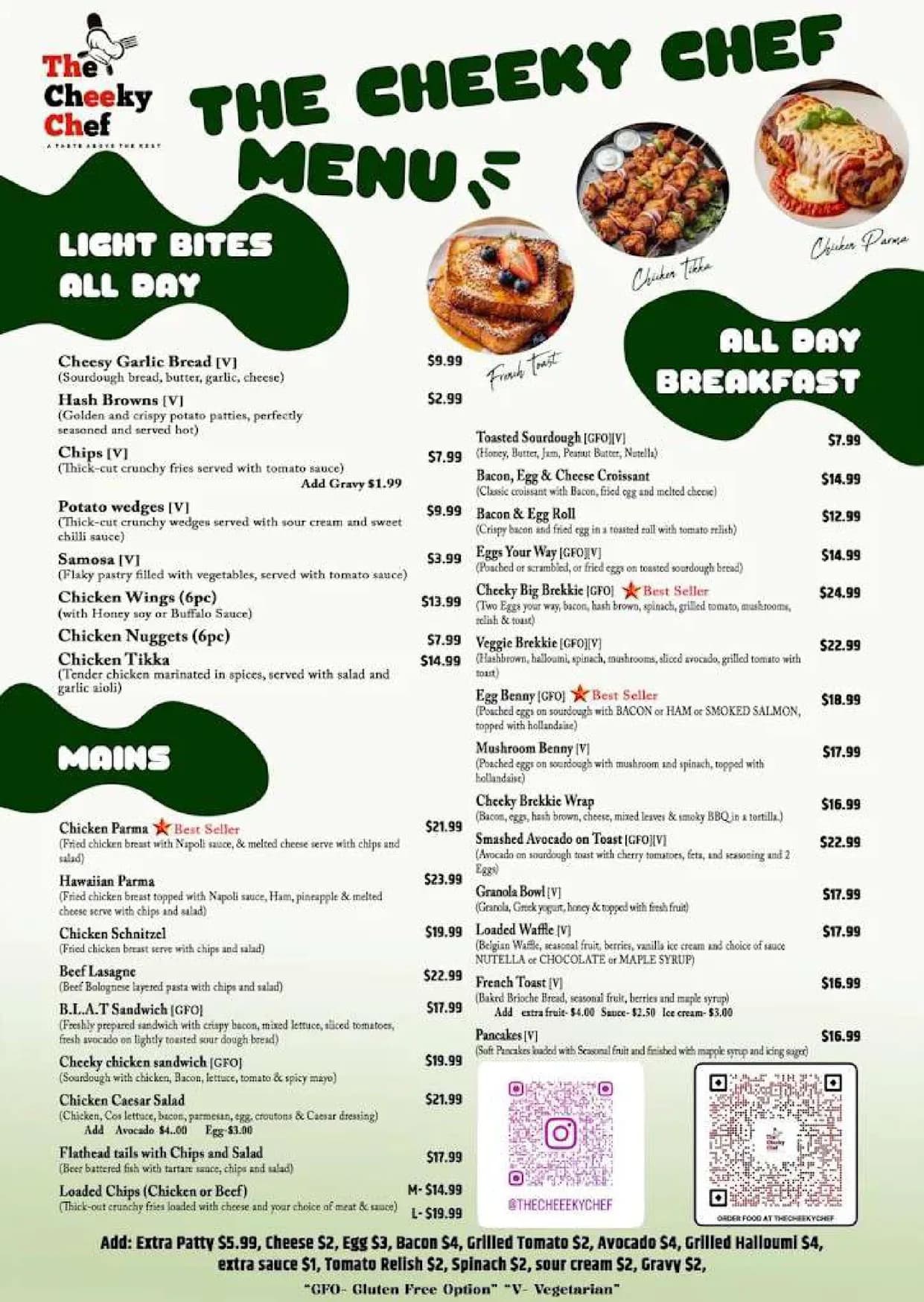 The Cheeky Chef menu, page 1